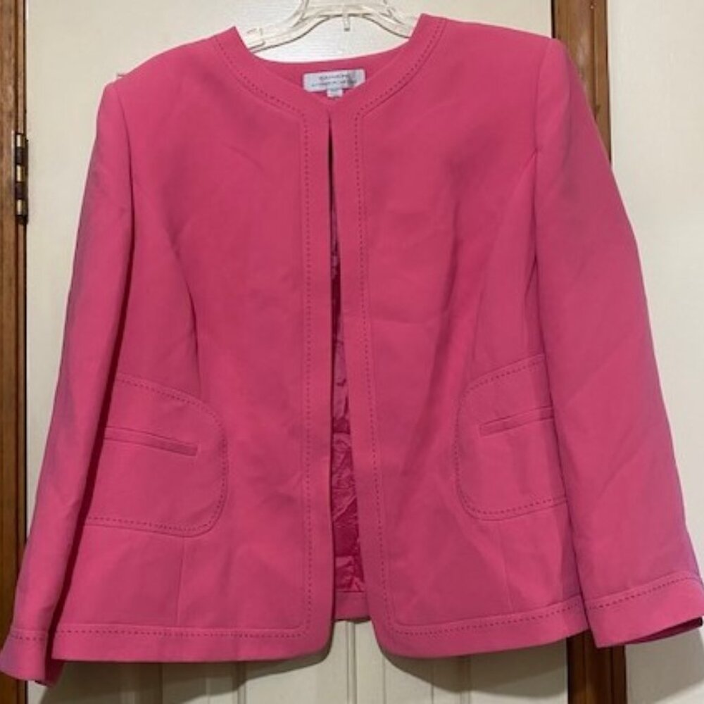 Tahari (Arthur S Levine) Pink Linen Open Front Blazer Suit Jacket